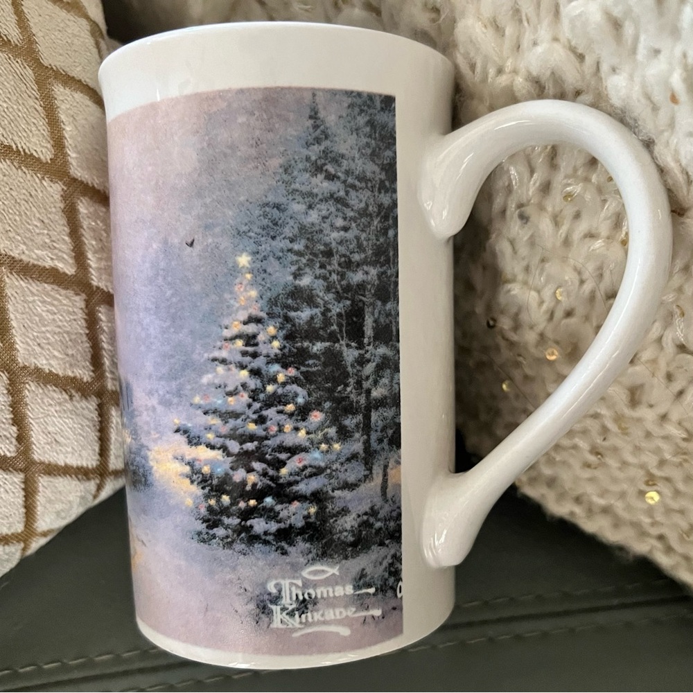 NWOT Vintage 1993 THOMAS KINKADE Snowy Cabin COFFEE Tea TALL MUG Cup 12-14 oz - Picture 13 of 17